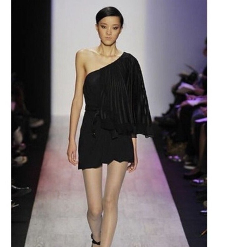 BCBGMaxazria Runway Mini One Shoulder Pleated Dress